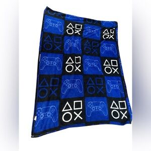 PlayStation Sony Blue and Black Gaming Blanket Cozy Winter Gamer Room Decor